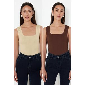 Trendyol Stone-Brown Basic Double Pack Top Knitwear Blouse obraz