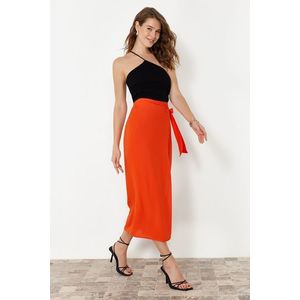 Trendyol Orange Tied Double Breasted Closure Viscose Fabric Maxi Length Woven Skirt obraz