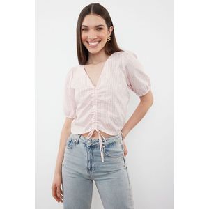 Trendyol Powder Gathered Gingham Woven Blouse obraz