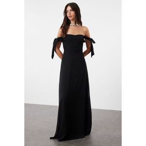 Trendyol Black A-Line Carmen Neckline Chiffon Woven Evening Dress & Graduation Dress obraz