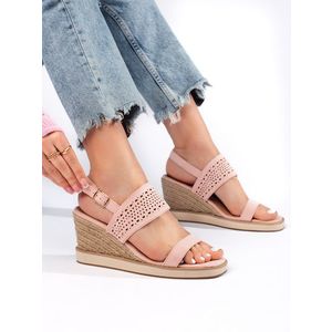 Shelvt Pink women's wedge sandals obraz