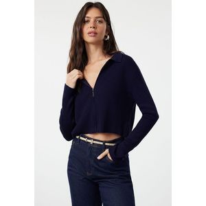 Trendyol Navy Blue Crop Zippered Knitwear Cardigan obraz