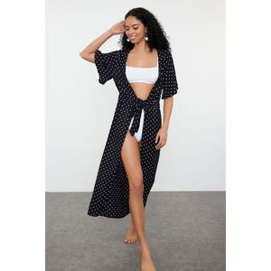 Trendyol Polka Dot Belted Maxi Woven Tie-Up Kimono&Kaftan obraz