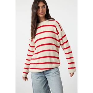 Trendyol Cream Wide Fit/Oversize Striped Knitwear Sweater obraz