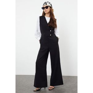 Trendyol Black Wide Leg Woven Jumpsuit with Pearl Detail at Waist obraz