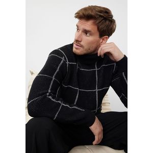 Trendyol Black FL Slim Turtleneck Plaid / Checkered Knitwear Sweater obraz