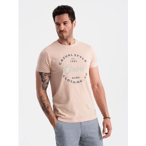 Men's printed t-shirt Ombre Casual Style - pale rose obraz