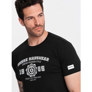 Ombre T-shirt męski z nadrukiem w stylu college – czarny obraz