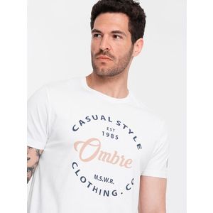 T-shirt męski z nadrukiem Ombre Casual Style - white obraz