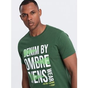 Ombre Men's cotton t-shirt with large inscription - green obraz