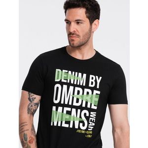 Ombre Men's cotton t-shirt with large inscription - black obraz