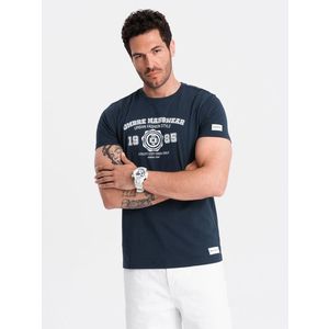 Ombre T-shirt męski z nadrukiem w stylu college – granatowy obraz