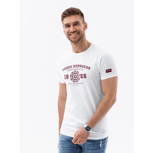 Ombre T-shirt męski z nadrukiem w stylu college – biały obraz