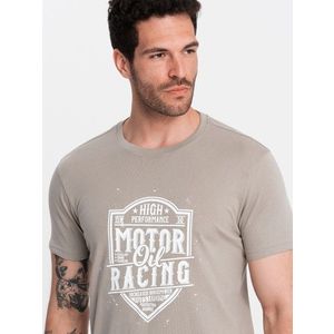 Ombre Men's motorcycle style printed t-shirt - ash obraz