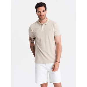 Ombre Melange men's polo shirt with striped collar - sand melange obraz