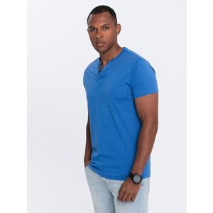Ombre Men's t-shirt with round henley neckline - blue obraz