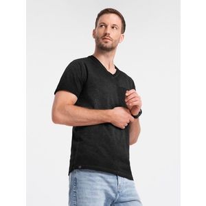 Ombre Men's brindle V-neck t-shirt with pocket - black obraz