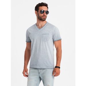 Ombre Men's brindle V-neck T-shirt with pocket - grey obraz