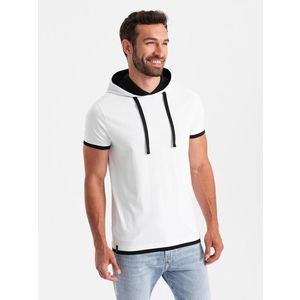 Ombre Casual men's cotton t-shirt with hood - white obraz