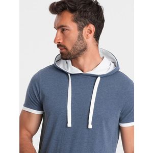 Ombre Casual men's cotton t-shirt with hood - dark blue melange obraz