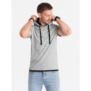 Ombre Casual men's cotton hooded t-shirt - grey melange obraz