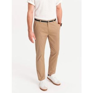 Ombre Men's chino pants with decorative waistband - sand obraz