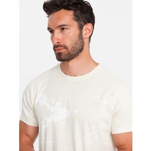 Ombre Men's cotton t-shirt with esy-flores - cream obraz