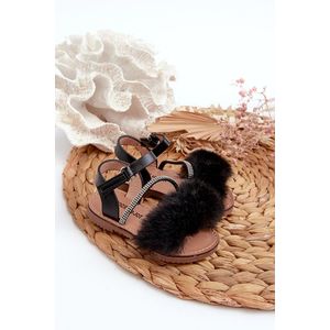 Dětské sandály na suchý zip s kožíškem, černá Rosavere obraz