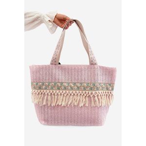 Velká tkaná plážová taška s třásněmi, růžová Missalori obraz