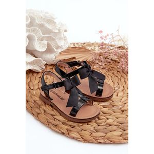 Lakované dětské sandály s mašlí na suchý zip, Black Joratia obraz