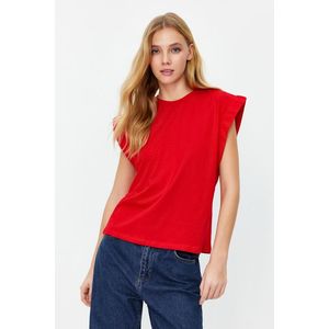 Trendyol Red 100% Cotton Wadding Look Basic Crew Neck Knitted T-Shirt obraz