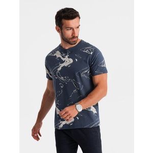 Ombre Men's cotton t-shirt with esy-flores - navy blue obraz