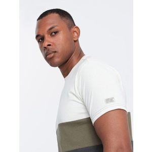 Ombre Men's tricolor T-shirt with wide stripes - cream obraz