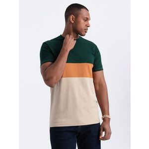 Ombre Men's tricolor T-shirt with wide stripes - dark green obraz