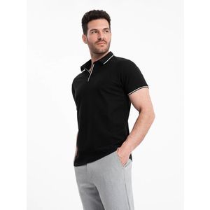 Ombre Men's pique knit polo shirt without buttons - black obraz