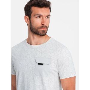 Ombre Men's cotton t-shirt with letter print and pocket - white-gray obraz