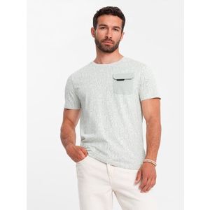 Ombre Men's cotton t-shirt with letter print and pocket - yellow-green obraz