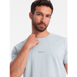 Ombre Men's cotton T-shirt with delicate embroidery - light grey obraz