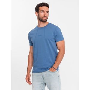 Ombre Men's cotton T-shirt with fine embroidery - dark blue obraz
