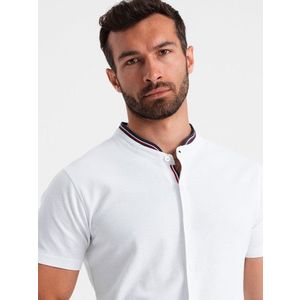 Ombre Men's knitted shirt with short sleeves and collared collar - white obraz