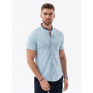 Ombre Men's knit shirt with short sleeves and collared collar - blue obraz