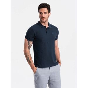 Ombre BASIC men's single color pique knit polo shirt - navy blue obraz