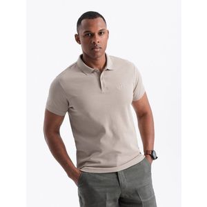 Ombre BASIC men's single color pique knit polo shirt - dark beige obraz