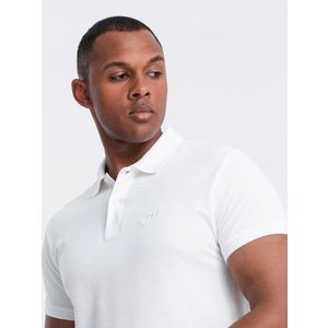 Ombre BASIC men's single color pique knit polo shirt - white obraz