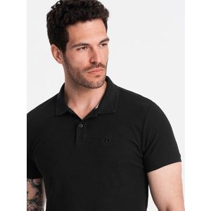 Ombre BASIC men's single color pique knit polo shirt - black obraz