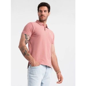 Ombre Men's BASIC single color pique knit polo shirt - dark pink obraz
