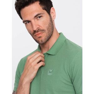 Ombre Men's BASIC single color pique knit polo shirt - green obraz