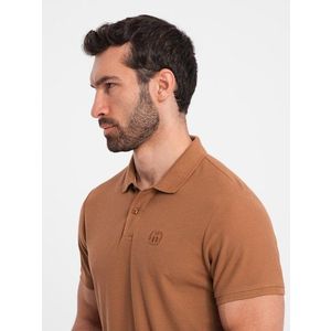 Ombre Men's BASIC single color pique knit polo shirt - brown obraz