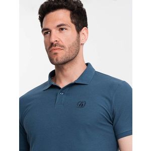 Ombre BASIC men's single color pique knit polo shirt - dark blue obraz