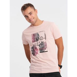 Edoti Men's printed T-shirt - pale pink obraz